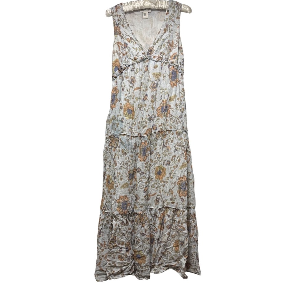 Rachel Zoe Floral Maxi Dress XS Blue Boho Tiered Sleeveless V-Neck Cottagecore